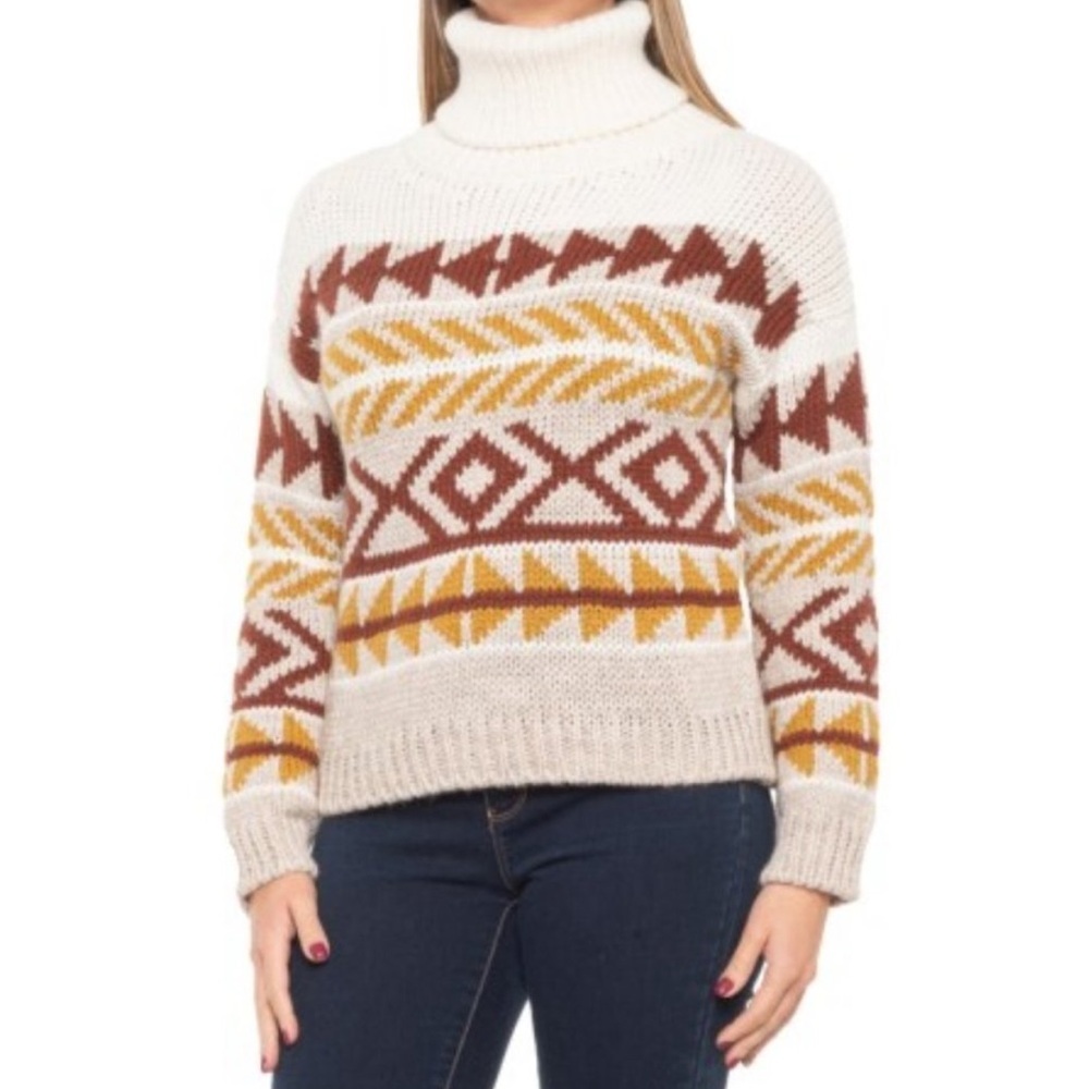 Anthropologie‎ Elsamanda Lux Mixed Blend Italian-Made Turtleneck Aztec Sweater